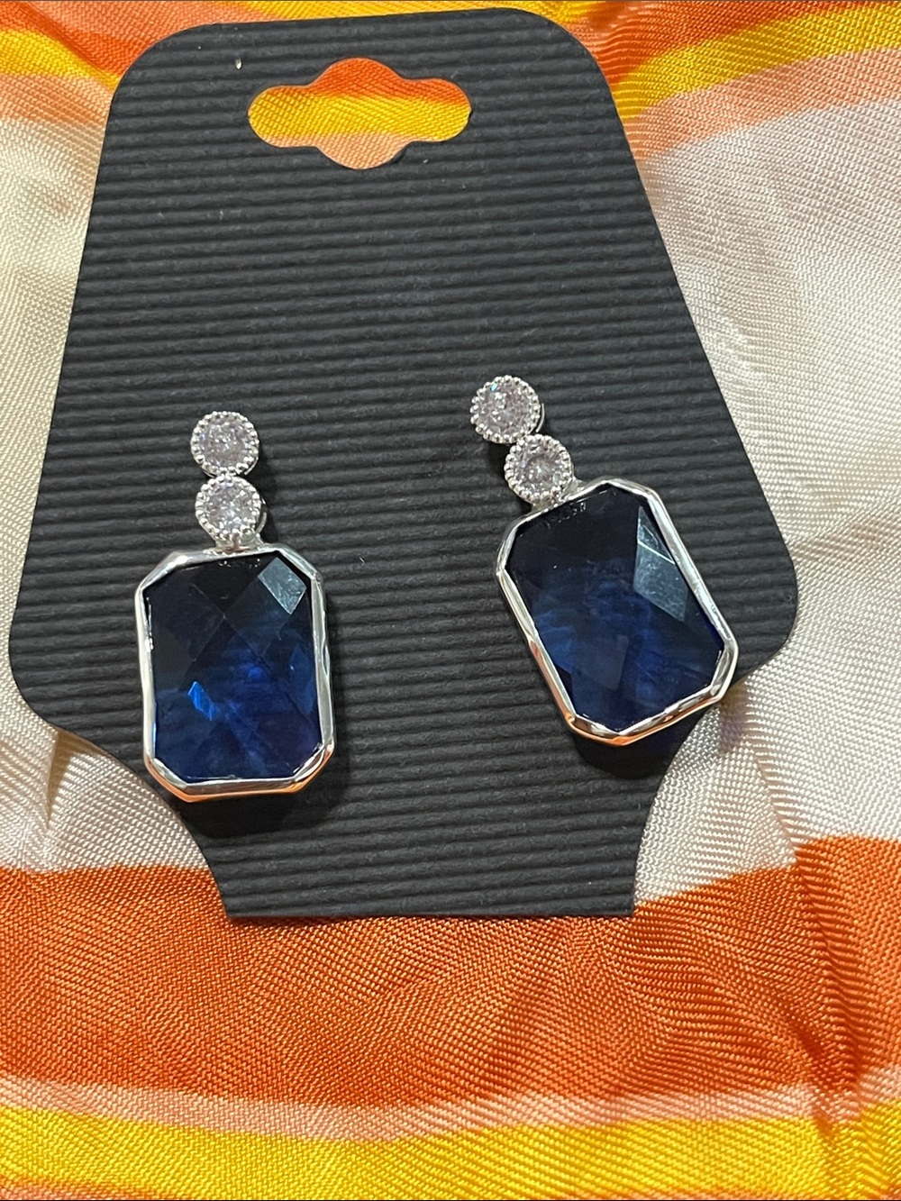Elegant Silver Drop Earrings with Deep Blue Stones